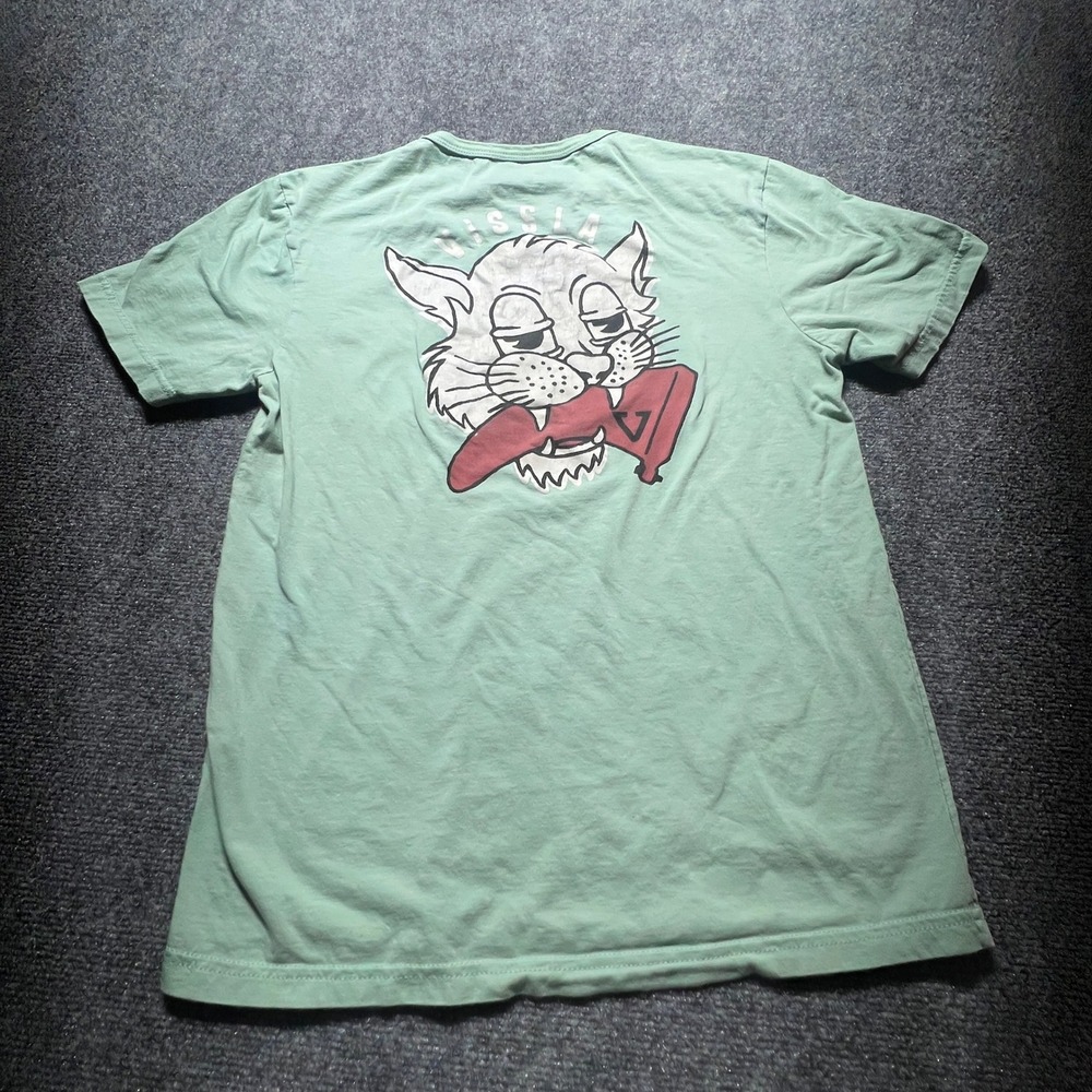Vissla Mens Small Green Organic Cotton Graphic Pocket T-Shirt Vintage Wash
